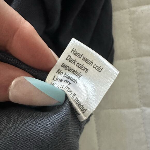 PEACOCK WAYS Dress Womens Large Blue Linen Shift Pleated Embroidered Lagenlook - Picture 8 of 11